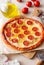 Pizza with pepperoni and cheese. Fast food. Italian cuisine. American food