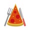 Pizza piece with fork and knife