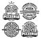 Pizza and pizzeria set of four vector emblems, badges, labels, logos in vintage monochrome style isolated on white