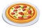 Pizza on plate. Italian hot dish in cartoon style