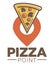 Pizza point cafe promotional logotype with piece of Italian dish