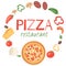 Pizza restaurant with ingredients banner, poster vector illustration. Premium food with sausages, cheese, vegetable such