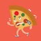 Pizza On The Run With Smartphone Health Concept Cartoon Character