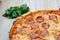 Pizza salami and mozzarella chesse detail