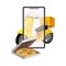 Pizza and Scooter with Mobile Phone Screen as Online Restaurant Delivery Vector Illustration