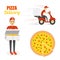 Pizza, scooter motorcycle and delivery boy. Fast delivery concept