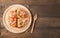 Pizza seafood on wood background
