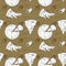 Pizza seamless doodle sketch pattren on a brown background. Print for banners, wrapping paper, posters, cards, invitations, fabric