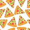 Pizza seamless pattern. Pieces of pizza on a light background. Vector flat pattern.