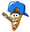 Pizza slice cartoon funny baseball bat isolated