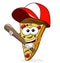 Pizza slice cartoon funny baseball bat isolated