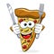 Pizza slice cartoon funny fork knife eating hungry isolated