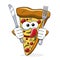 Pizza slice cartoon funny fork knife eating hungry tongue isolated