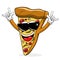 Pizza slice cartoon funny sunglasses rock isolated