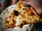 Pizza slice, fast food lover, chicken tikka pizza with olives pieces