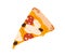 Pizza slice, Italian fast food, triangle cut piece. Cheesy snack with melted cheddar and mozzarella cheese, pepperoni