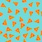Pizza slice seamless pattern. Vector background. Fast food.