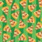 Pizza slice seamless vector pattern. Background with hand draw pizza. Doodle pizza with olives, mushroom, cheese, salami, tomato.