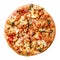 Pizza with Spicy Chicken, Mushroom, Cheese, Red and Green Capsicum on White for Restaurants. Delicious Fresh Pizzas Served.