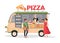 Pizza street market food truck, mini pizzeria restaurant mobile shop in van bus foodtruck