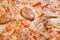 Pizza texture, food background.Freshly baked pizza with chicken