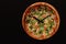 Pizza time in the form of a wall clock on a concrete background. Pizza clock. Place for text