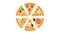 Pizza with toppings on a white background, vector illustration. a lot of pizza slice with different toppings of salami with lard,