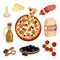 Pizza, Traditional Italian Cuisine Food witn Cooking Ingredients Vector Illustration