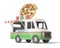 Pizza truck, street food, mobile fast food 3d rendering