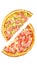 Pizza, two halves isolated on a white background. Versus concept. Appetizing pizza