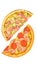 Pizza, two halves isolated on a white background. Versus concept. Appetizing pizza