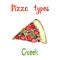 Pizza types, Greek isolated on white hand painted watercolor illustration