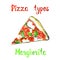 Pizza types, Margherita isolated on white hand painted watercolor illustration