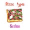 Pizza types, Sicilian isolated on white hand painted watercolor illustration