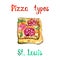 Pizza types, St. Louis isolated on white hand painted watercolor illustration