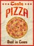 Pizza vintage retro poster on crumpled paper for restaurant