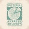Pizzeria delivery emblem vintage monochrome