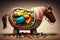 A piÃ±ata brimming with an assortment of toys and candy. AI