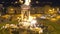 Placa d\'Espanya square in night Barcelona, evening aerial cityscape, history