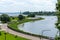 Place of confluence of the Kotorosl river into the Volga river in Yaroslavl, Russia