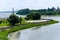 Place of confluence of the Kotorosl river into the Volga river in Yaroslavl, Russia