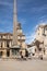 Place de la Republique, fountain and city hall in Arles. Bouches du Rhone, France