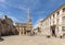Place de la Republique, fountain and city hall in Arles. Bouches du Rhone, France