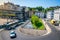 Place de lâ€™Europe or Europe square top view with bus and Flon district subway station entrance in Lausanne Switzerland