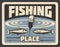 Place for fishing fishery poster bobber and fish