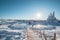 Place for ice skating on the frozen river in a winter