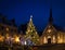 Place Royale Royal Plaza and Notre Dame des Victories Church decorated for Christmas at night - Quebec City, Canada