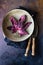 Place setting with grape leaf