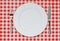 Place setting on red Gingham tablecoth