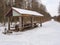 A place for tourists in the forest, forest gazebo, a large wooden gazebo